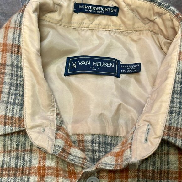 Van Heusen Vintage shirt L western board button down graytan plaid winter weight - Picture 4 of 7
